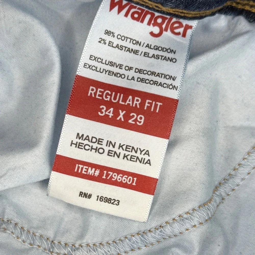 Wrangler Regular Fit Mens Jeans Dark Wash Blue Straight Leg 34x29 1796601